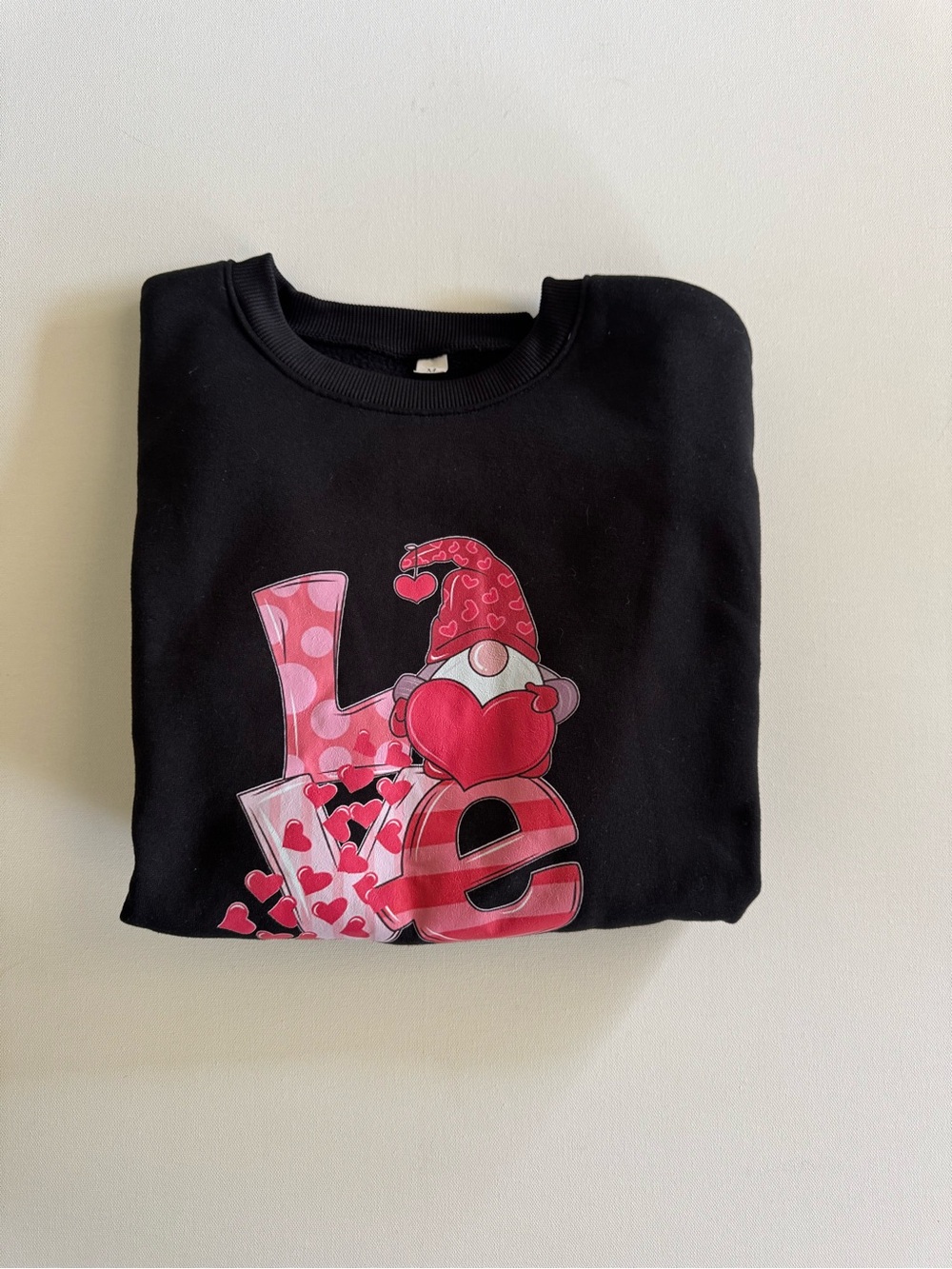 Black Sweatshirt with Pink & Red 'Love' Gnome Graphic